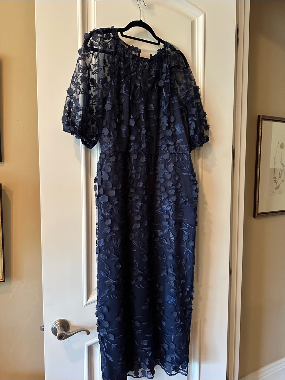 Maggy London Navy Dress with Floral Overlay